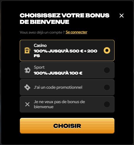 bonus bienvenue spinsy casino